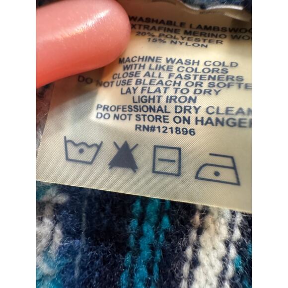 Title Nine cardigan sweater fair isle blue white mix pattern zip & pockets Sz L - Picture 8 of 8